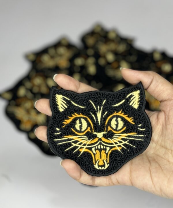 Black Cat Face Chenille Patch